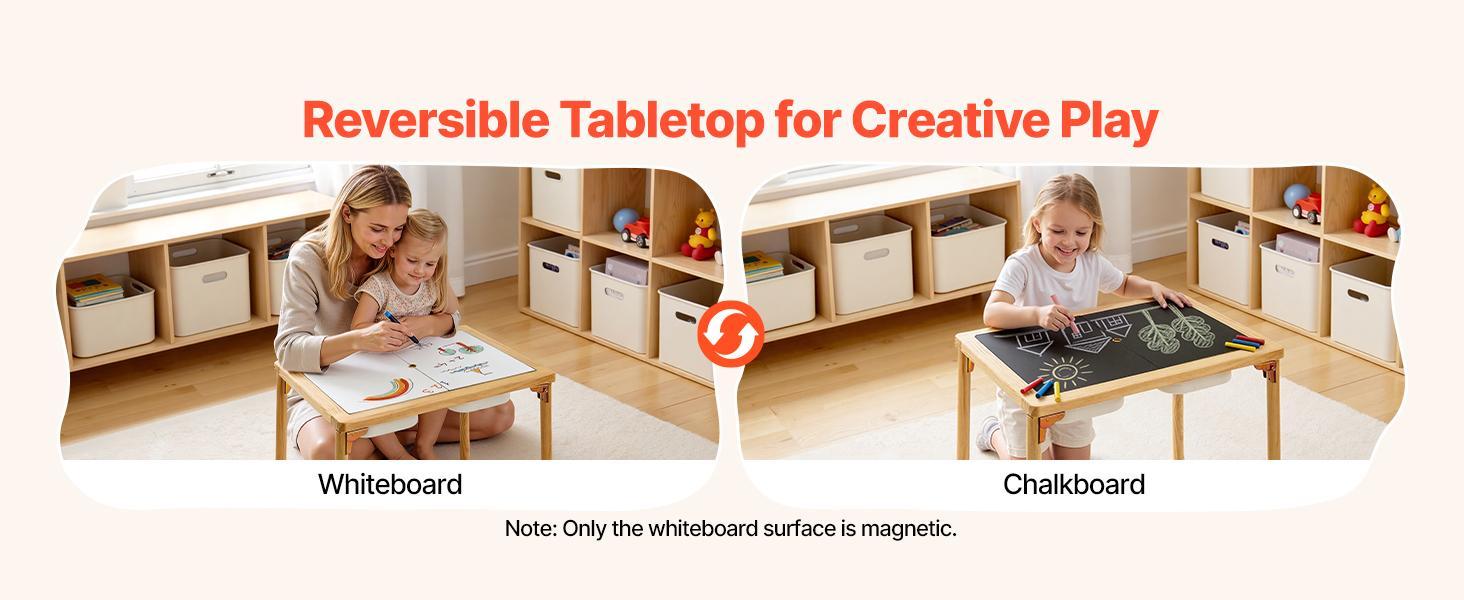 VEVOR Pine Folding Activity Table for Toddlers, Foldable Wooden Play Desk with Double-Sided Board, Storage Bins, Non-Slip Feet, Toddler Art Desk for Kids' Sand-Water Play, Drawing, Studying#BackToSchool VEVOR Pine Folding Activity Table for Toddlers, Foldable Wooden Play Desk with Double-Sided Board, Storage Bins, Non-Slip Feet, Toddler Art Desk for Kids' Sand-Water Play, Drawing, Studying#BackToSchool