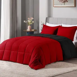 3 count Black and Red Comforter Set  - Ultra Soft Washed Microfiber Comforter  Set - Reversible Down Alternative Red Comforter  with 2 Pillow Shams(Red/Black)