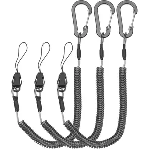 Coiled Lanyards with Buckle Retractable Safety Ring and Quick Release Detachable Buckle for Fishing Equipment