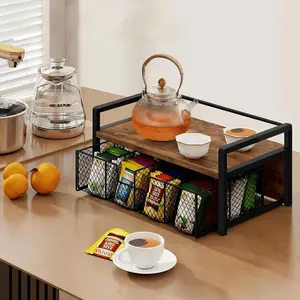 Coffee Pod & Tea Bag Organizer, Multi-Functional Slide Out Drawer with Compartments, Desktop Storage for Kitchen Counter & Office