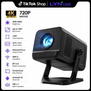 LYNcast X1 Mini Smart Projector, 720P Native, 4K Support, Android 14, WiFi 6, BT 5.4