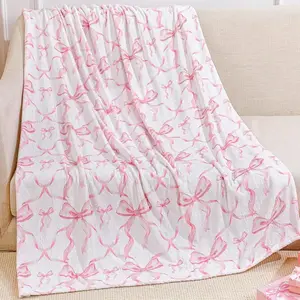 Bow Pattern Blanket, Soft Throw Blanket, Air-Conditioned Room Blanket, Warm Nap Blanket For Home Office Travel, Gift For Girlfriend