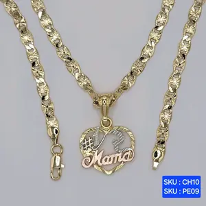 #1 MAMA Necklace 3 color Pendant , Chain  14k color 24 inches 5mm wide Laminated gold #1 MAMA. SKU : CH10, SKU : PE09
