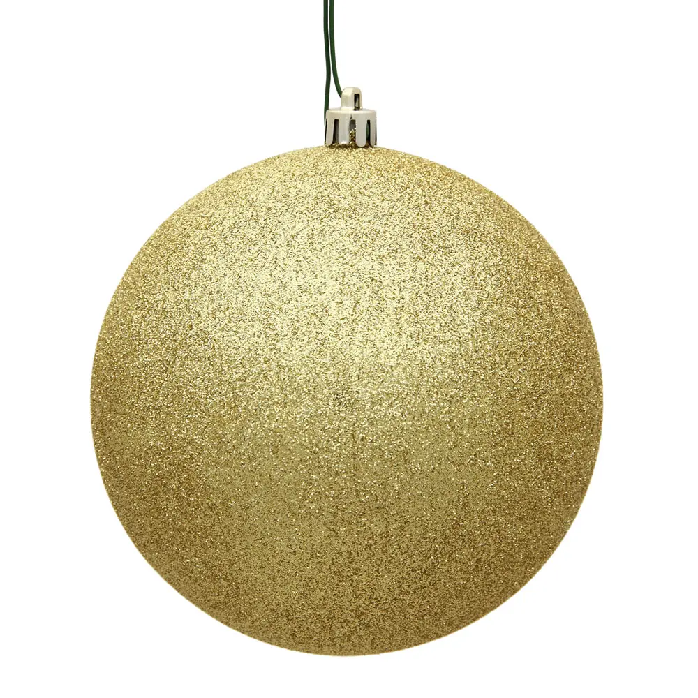 212 MAIN 10 in. Round Plastic Gold Glitter Drilled Cap Christmas Ornament Ball, Glitter Ball Decor, Sparkly Decor for Room & Household Accents, Glitter Ball Christmas Decor, Sparkly Christmas Decor