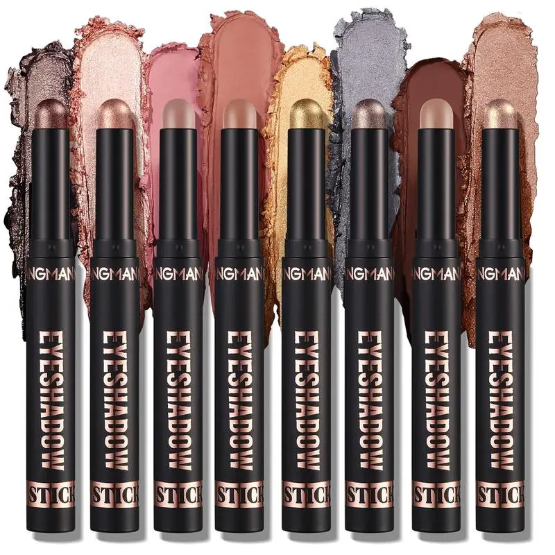 8 PCS Creamy Eyeshadow Stick Set, High-Pigment Long-Lasting Waterproof Makeup Crayons, Blendable Matte & Glitter Finishes, Cosmetic, Natural, Sensitive, Youth, Set A, Alcohol-Free