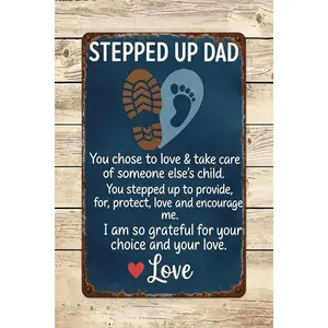 Stepped Up Dad Footprint Quote Tin Sign - Grateful Stepfather Father's Day Gift