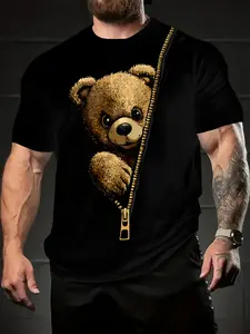 Men's Teddy Bear 3D Print T-Shirt Regular Fit O-Neck Short Sleeve Tops Four Seasons Versatile Casual Streetwear Fashion Wear Bear Graphic Essential Apparel Modern Classic Tee