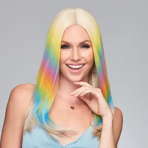 Hairdo Dance Till Dawn Wig, Platinum Blonde with Pastel Rainbow Wig, Pretty Heat Resistant Fantasy Synthetic Tru2Life Fiber, Unisex Comfortable Cap Design, Ready to Wear Wig, Cute Heat Friendly Fiber Wig for Daily Use, Music Festivals Celebrations & Party