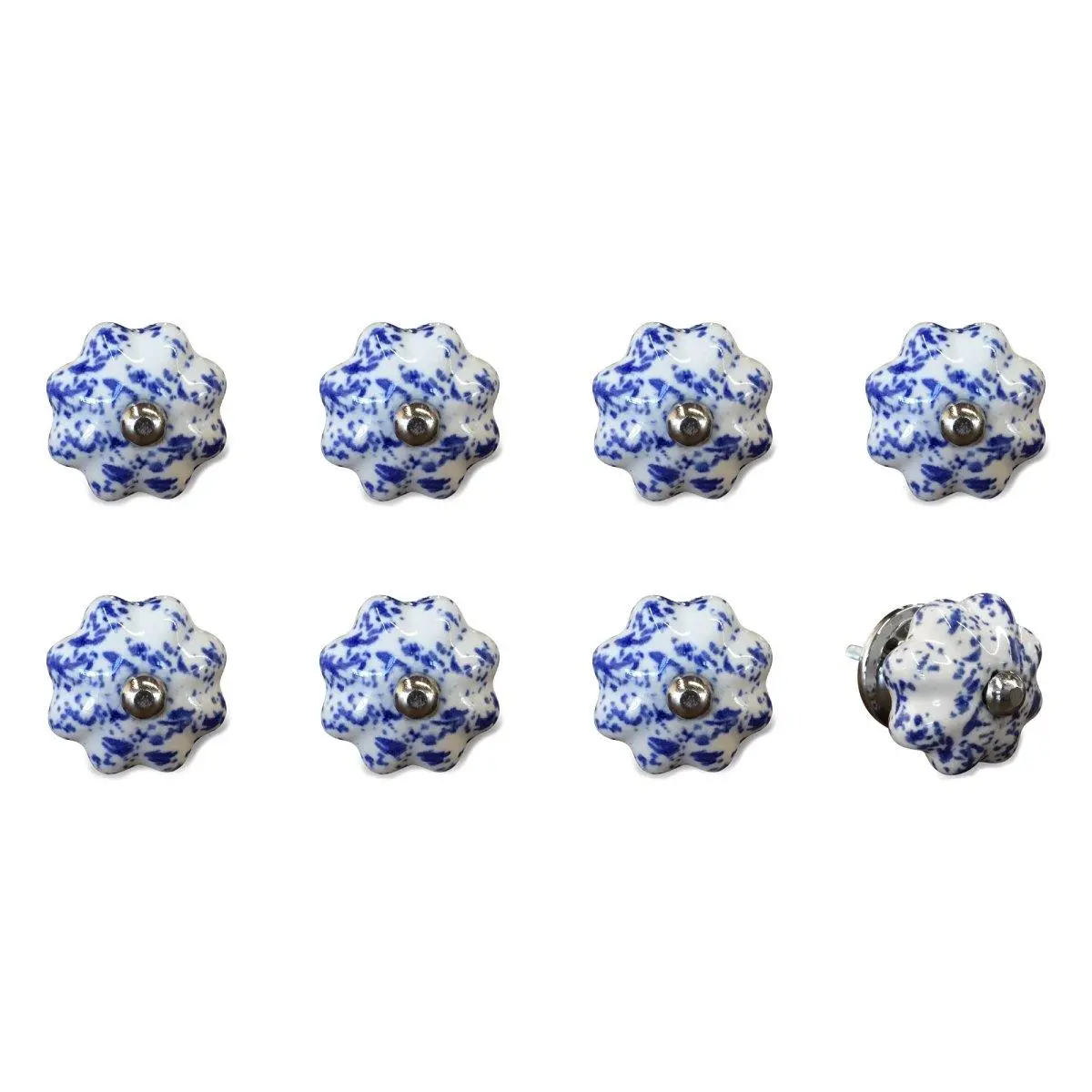 212 MAIN 8-Pack Vintage Hand Painted Ceramic Knob Set - 1.5 in, Blue-Navy-White, Antique Charm, Bohemian Flair, for Cupboards, Drawers, Door Hardware Accessory, No Additional Hardware Required