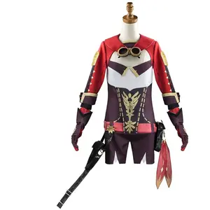 Game Genshin Impact Amber Cosplay Costume Amber Cosplay Costume Women Red Comtume Halloween Top Pant Uniform Full Set