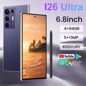 I26 Ultra smartphone Cellphone storage 4GB+64GB 6.8-inch large screen 8-core processor Android 12.0 5+13MP AI camera facial recognition dual card dual standby global unlock 4G network with touch pen Mobile smartphone