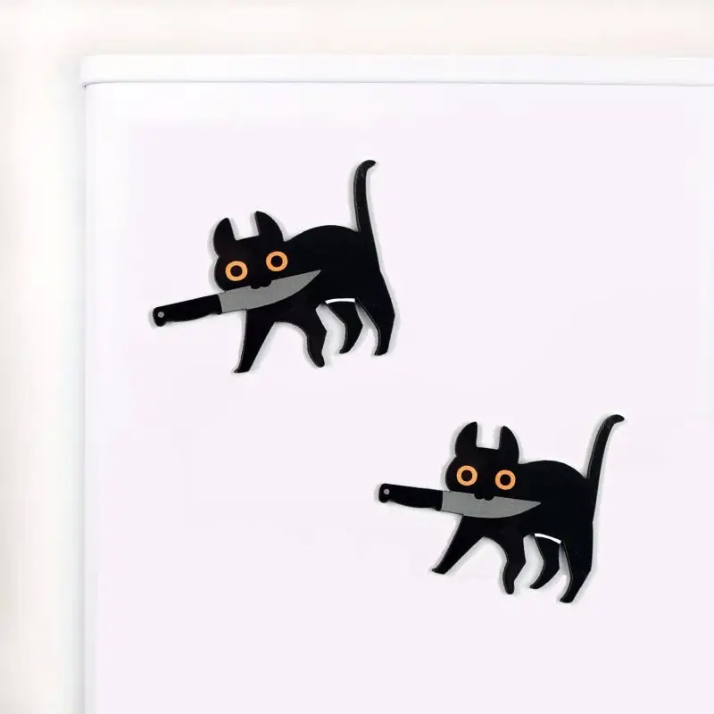 1pc Funny Black Cat Refrigerator Stickers, Creative Personality, Cartoon Magnetic Stickers, Fun Animal Shapes, Household Refrigerator Door Decoration Magnetic Stickers, Refrigerator Decorating Magnet