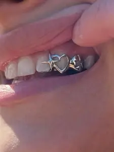 Women's Gold Teeth Grills, Men's Hip Hop Party Tooth Caps, Hollow Cross Heart Mouth Decor, Unisex Fashion Accessory
