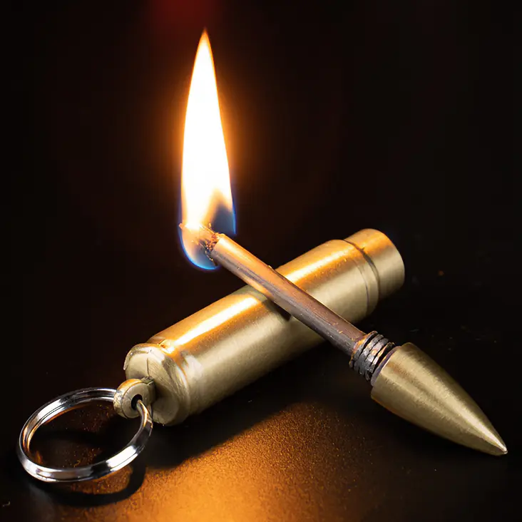 Retro Bullet-Shaped Windproof Fuel Lighter - Compact Metal Body Keychain Mount Tool, Easy Carrying Emergency Survival Gadget for Camping, Home Supplies Accessory