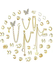Pack of 42 Ear Cuff Wrap Earrings for Women, Chain Earrings, Helix Cartilage Clip-On, Dangle Earring Set, Fashion Jewelry Accessories, Trendy Fashionable Accessories