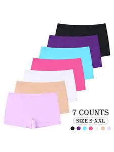 LGBTQ+ Women's 7pcs Solid Safety Anti-exposure Seamless Nylon Fitted Knicker, Comfy Breathable Panties for Daily Wear, Ladies Underwear for All Seasons