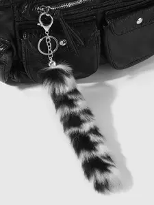 Vintage Sweet Cool Fashion Multicolor Plush Leopard Gradient Fox Tail Keychain Bag Charm, Street Style Accessory for All Seasons