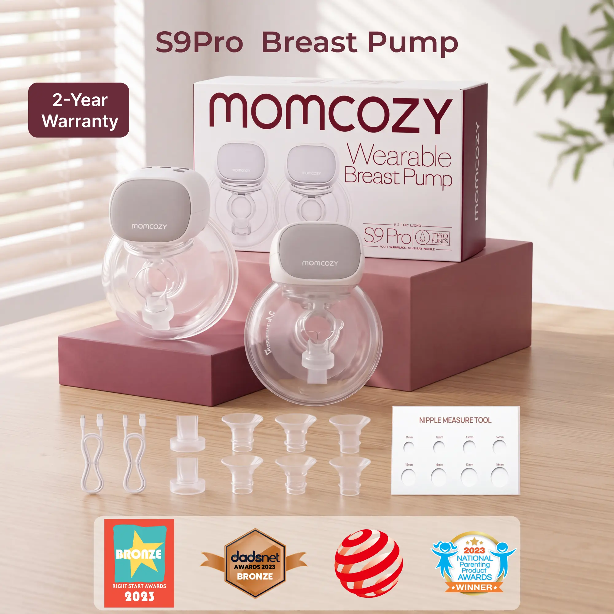 Momcozy S9 Pro & S12 Pro  Breast Pump, Upgraded Wearable Breast Pump, Hands-free Design, with LED Display, Dual-head Electric Portable Breast Pump, with 2 Modes and 9 Levels, 24mm,A