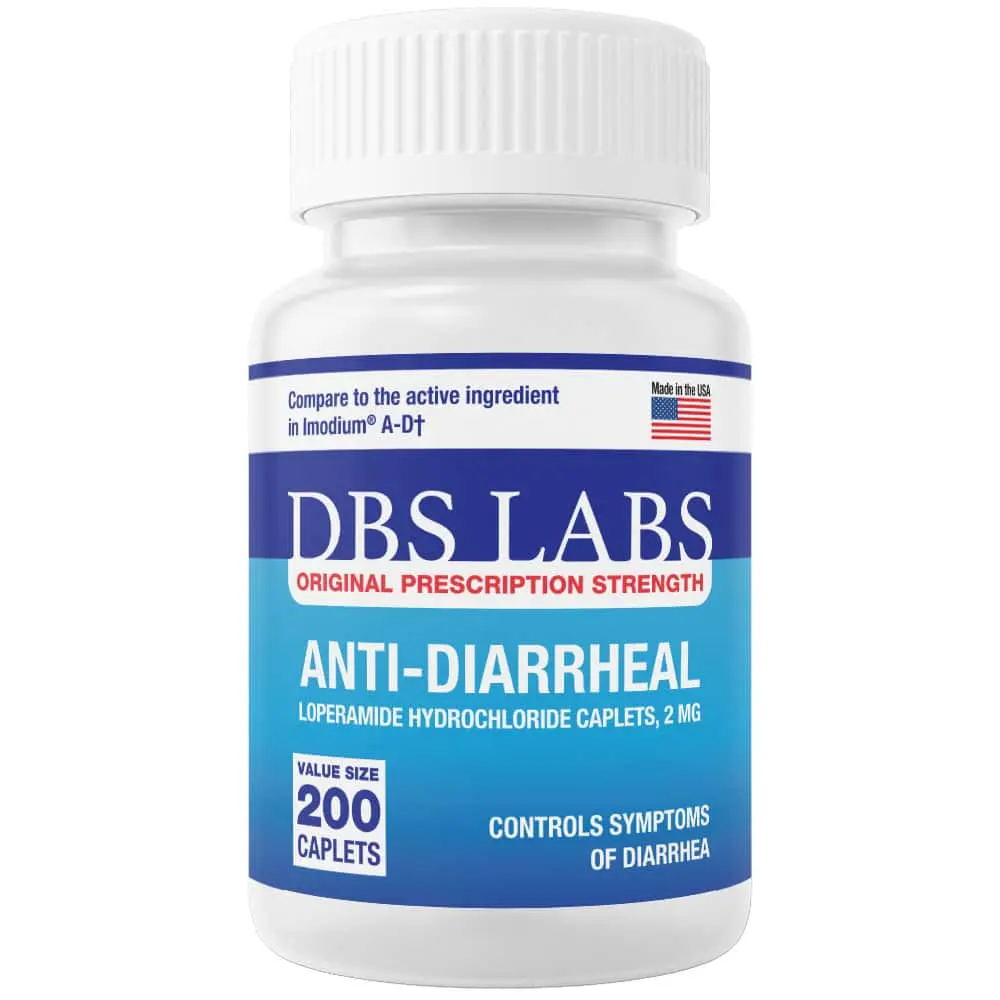DBS Labs Loperamide HCl 2mg Anti-Diarrheal Caplets, 200 Count
