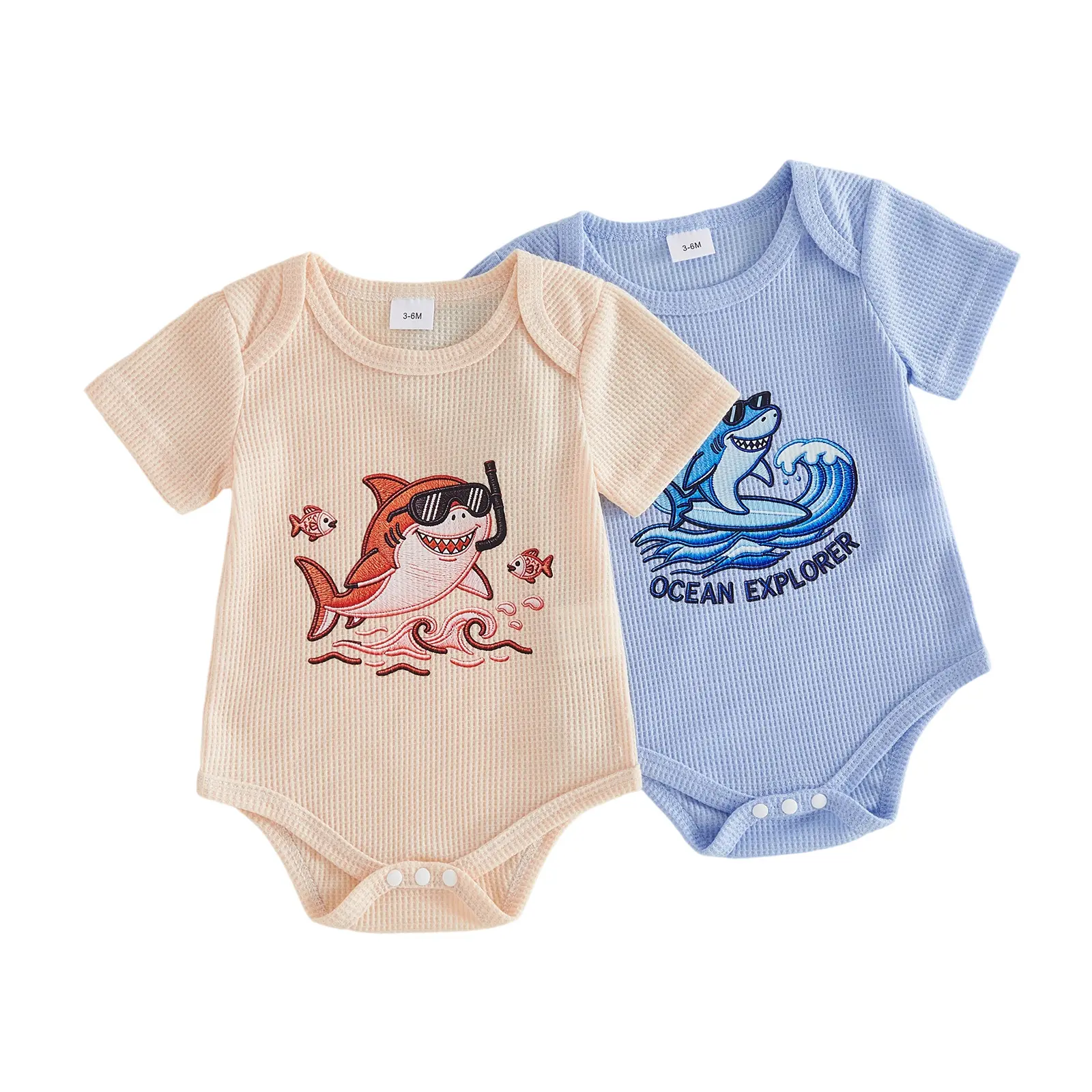 Infant Baby Boy Romper Summer Short Sleeve Shark Embroidery Bodysuit Newborn Playsuit 0-18 Months