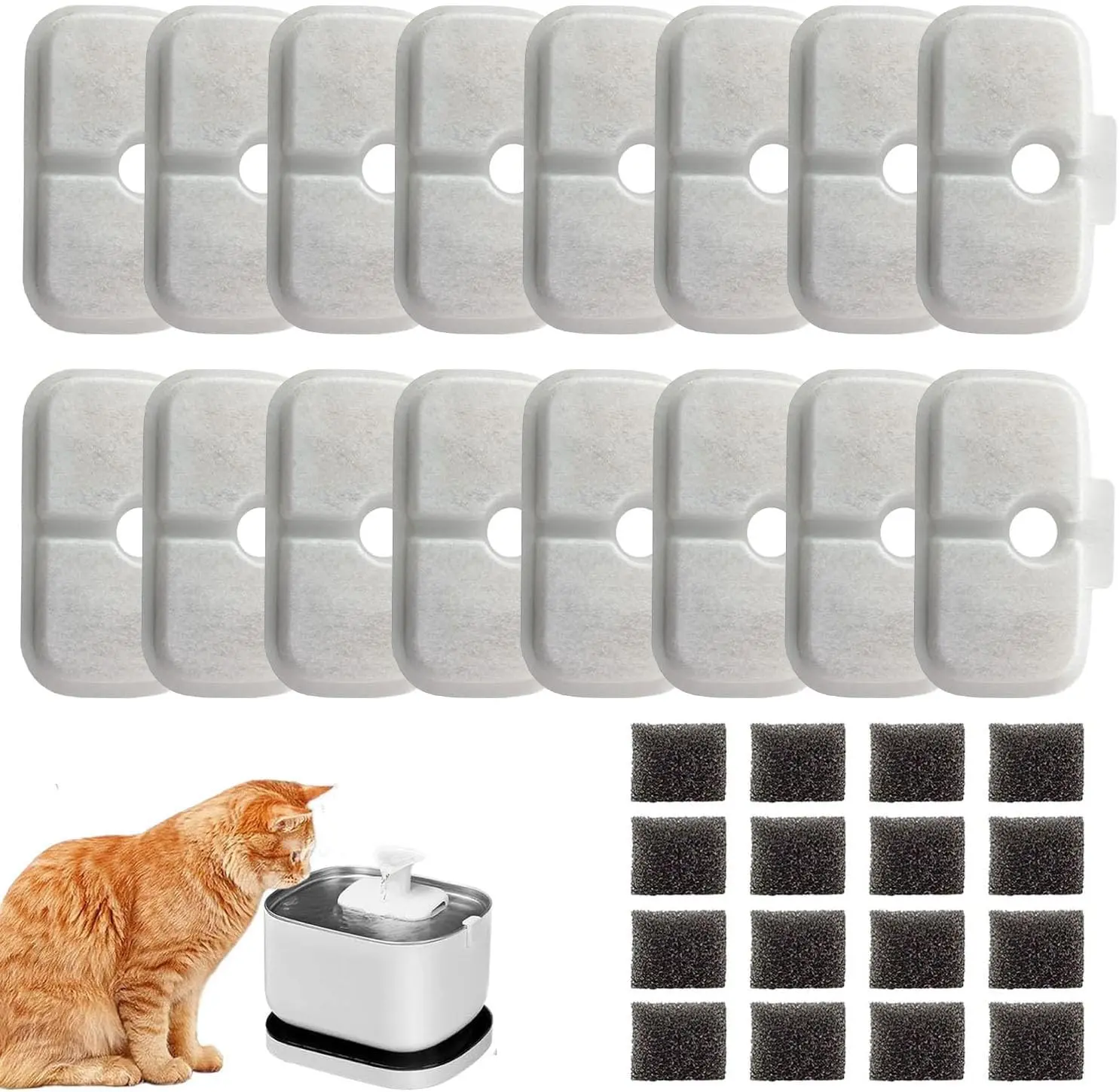 16 Pack  Water Fountain Replacement Filter for Petlibro Dockstream  Water Fountain(PLWF005/PLWF115/PLWF105, Pet Water Fountain Filter with Replacement Pre-Filter Pump Sponges(16+16)