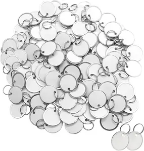 100PCS Metal Rim Key Tags,1.26 Inch Blank round Rimmed Key Tag Paper Tags with Metal Split Rings,Small Coded Key Chain Keyring Set for Luggage,Pets,Kids Backpack,(White) Jnynhha