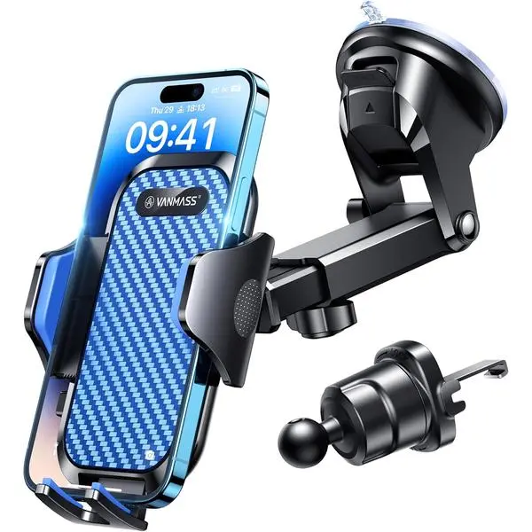 VANMASS Phone Holders for Your Car 2026 Ultimate Phone Mount Military-Grade Windshield Dashboard Vent【Newest Best Strongest】 Cell Phone Car Mount for iPhone 16 Pro Max 15 Samsung Android,Blue