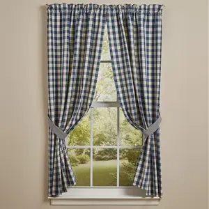 Gingham Country Blue Short Panel Curtains