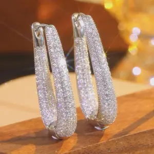 Full Pave CZ Large Hoop Earrings Silver Plated Statement Earrings for Valentine’s & Christmas Gifts