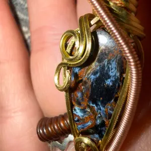 Pitersite Hand Made Wire Wrapped Pendant Gold with Rose Gold Accents Unique Gemstone Jewelry