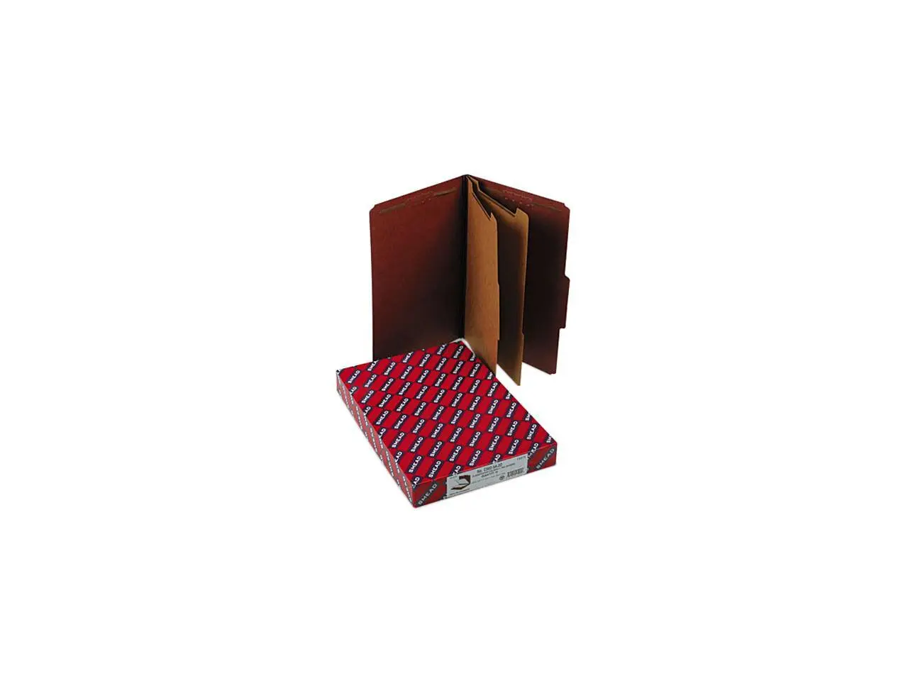 Smead 19075 Pressboard Classification Folders wSelf Tab, Legal, Six-Section, Red, 10/Box