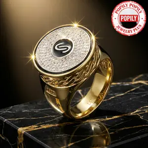 【Mother's Day Gifts】14K Gold Plated Iced Out Cubic Zirconia Ring Micropave Bling Eternity Band Lab Diamond Ring for Men & Women Hip Hop Wedding Engagement Jewelry