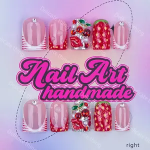 Delicatething Y2K Style Duckbill Square Nail Tips, Handmade Wearable Nails, 4 Sizes XS S M L, Cross Design, Perfect Gift for Girls