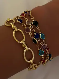 Women's Geometric Chain Bracelet Set, Colorful Fashion Jewelry for Women, Perfect for Parties & Events, Stylish Stackable Design, Stackable Bracelets, Trendy Stack Bangle