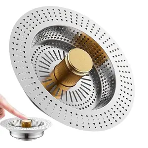Upgraded 3 in 1 Kitchen Sink Drain Strainer - Stainless Steel Sink Stopper, Anti-Clogging Sink Food Catcher Basket, Fast Drainage Odor Filter Sink Plug for US Standard 3 1/2 inch Drain (Silver-1Pack)