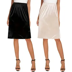 Women's 2 Pieces Half Slips for Under Dresses Satin Long Underskirt Half Slip Shirt Skirt ExtenderGift
