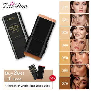 Zaidoc 7-color Dual -Ended Concealer Foundation Stick, 2-in-1 Long-Lasting Foundation and Concealer with Brush, Creamy Full Coverage for Dark Circles & Blemishes, Hydrating Olive & Camellia, 2.09 Oz