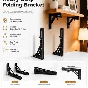 2 heavyduty folding tripods with sturdy A-frame design, adjustable height, wall-mountable and spaceefficient, suitable for home offices, workshops, and retail displays durable metal construction, easy to store, Storage Hooks