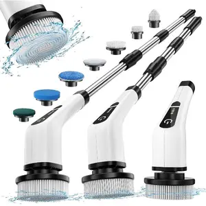 Cordless Electric Spin Scrubber for Bathroom - Long Detachable Handle, 7 Replaceable Heads, Short Handle Option, Household Cleaning Tool for Bathtub, Tile Floor