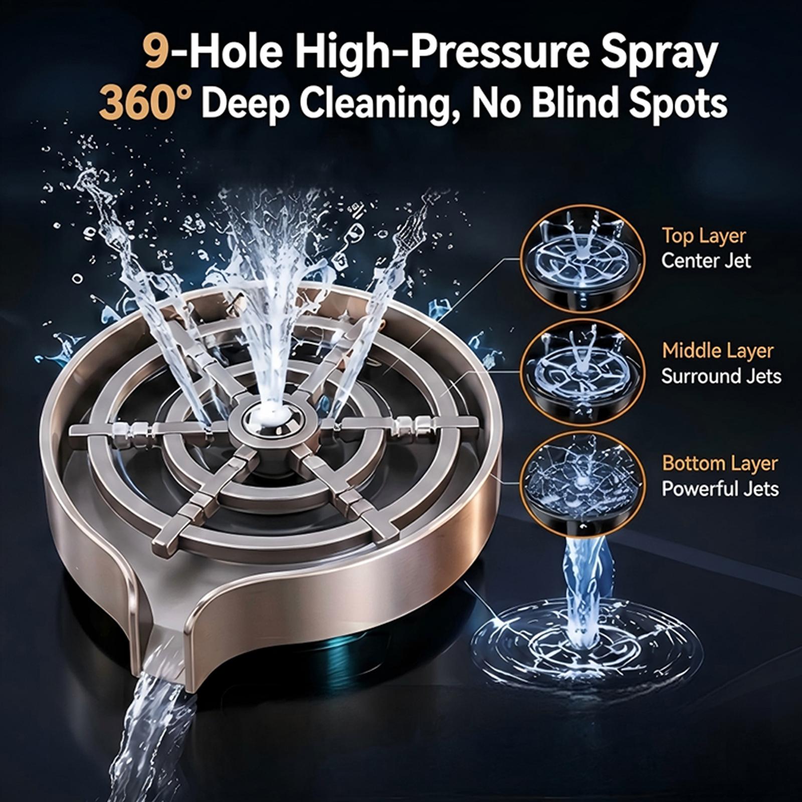 Stainless Steel High-Pressure Automatic Rinse Cup Washer - Fast Cleaning Kitchen Sink Tool for Cups, Bottles Stainless Steel High-Pressure Automatic Rinse Cup Washer - Fast Cleaning Kitchen Sink Tool for Cups, Bottles