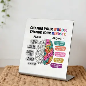 Growth Mindset Desk Decor Sign, Positive Affirmations Office Decor, Mental Health Inspirational Plaque, Motivational Gift for Teachers