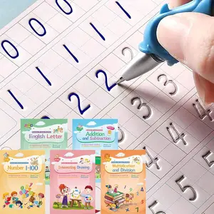 Magical Handwriting Workbooks Handwriting Practice Magic Copybook, Handwriting Aid Magic Pen  Copybook Grooves Template Design for (4 Books, 10.2x7.2 in)