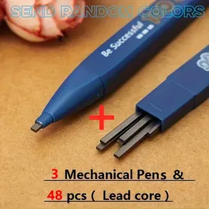 3 pencils and 48 leads 2B black mechanical pencils without sharpening leads are convenient and practical (mixed colors)