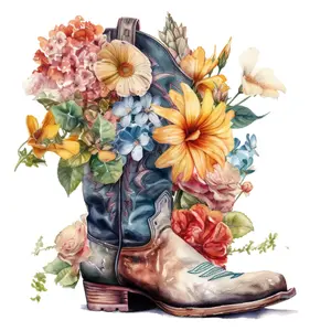 Cowgirl boots Flowers Direct To Film Print. DTF Print, Ready To Press Print