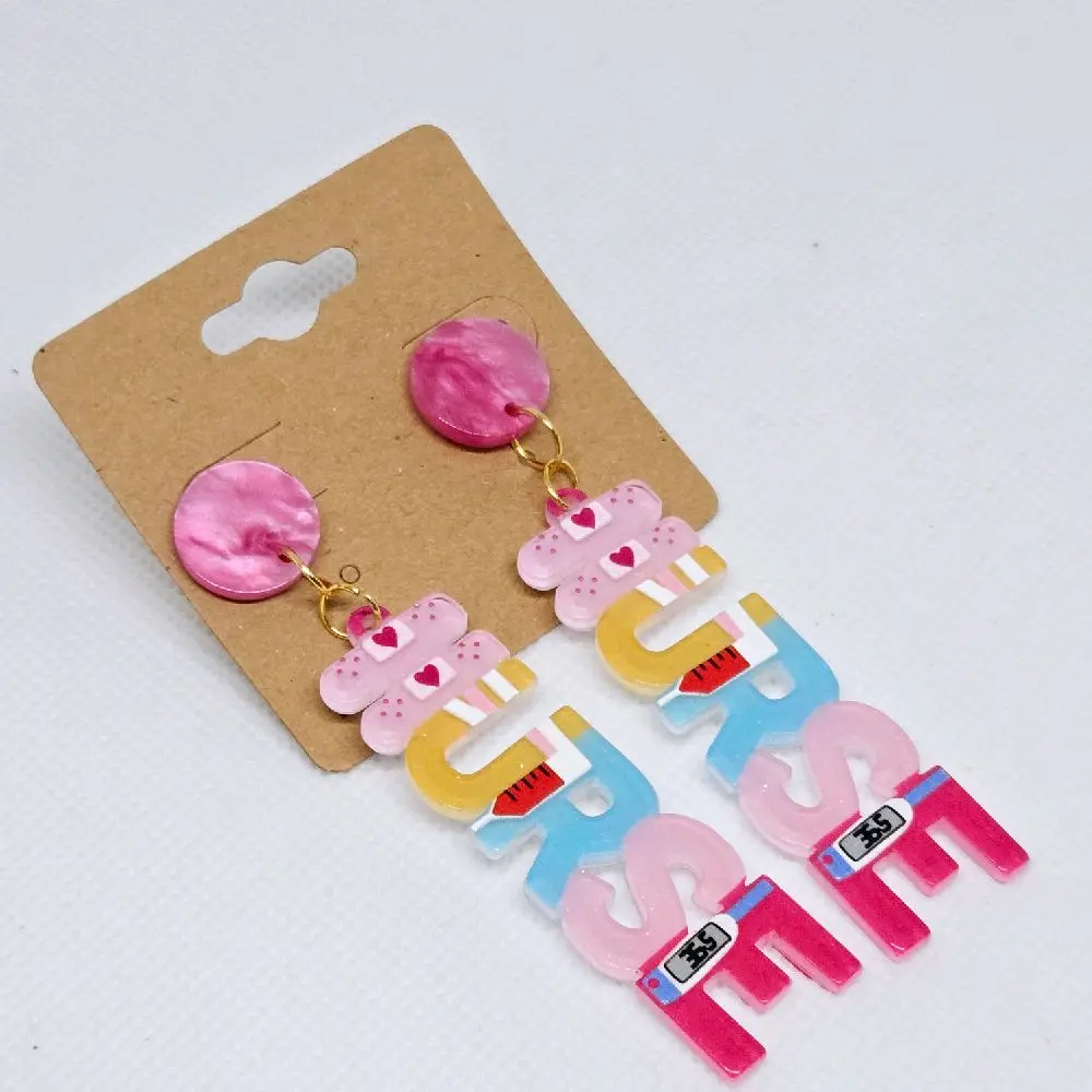 Handcrafted Dangling Nurse Earrings with Stainless Steel Posts Great Gift Idea