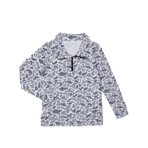 All-over Camo Print Half-Zip Hoodies Shirt with Kangaroo Pocket, Long Sleeve Oversized Boyfriend Style, Duck Camo Womens Sweatshirt, Lightweight Quick Dry Polyester Shirt ,  Casual Streetwear Top for Vacation