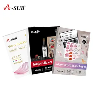 A-SUB Waterproof Matte & Koala Glossy Vinyl Sticker Paper for Inkjet Printers 8.5"x11" High-value Bulk Pack Ideal for DIY Crafts Office Labels Party Decorations