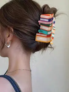 Colorblock Book Design Hair Claw, Creative Book Design Hair Claw, Fashion Hair Accessories for Women & Girls, Cute Lovely Hairwear for Daily Used