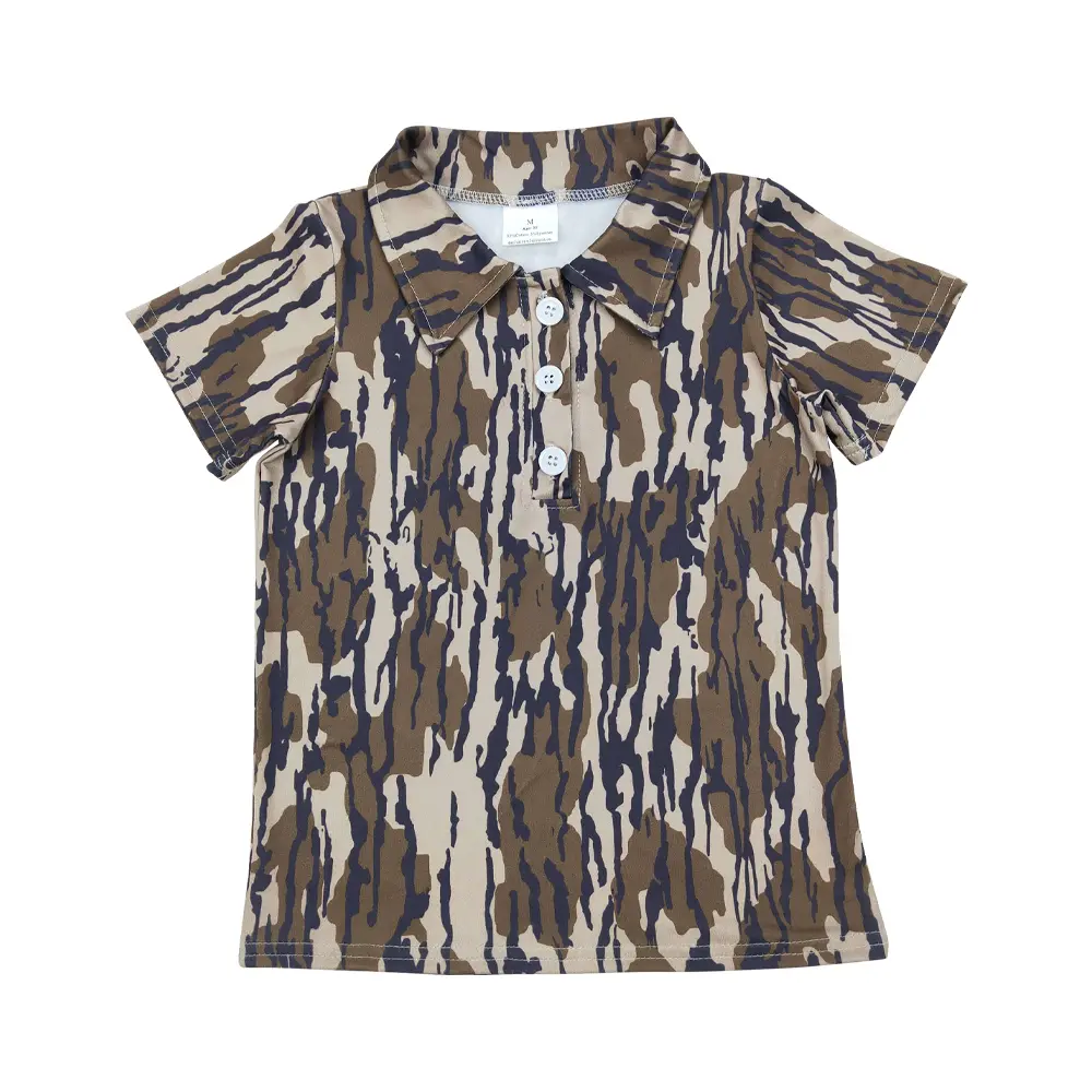Boys' Breathable Camouflage Print Polo Shirt - Lightweight Short Sleeve Top with Medium Stretch for Hiking & Outdoor Fun, Breathable Polo Shirts, Camouflage Print Shirt