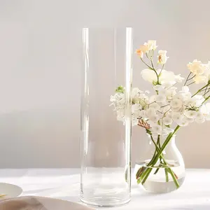 6-Pack Glass Flower Vases Heavy Duty Cylinder Design 14" Clear - Durable Centerpieces for Events